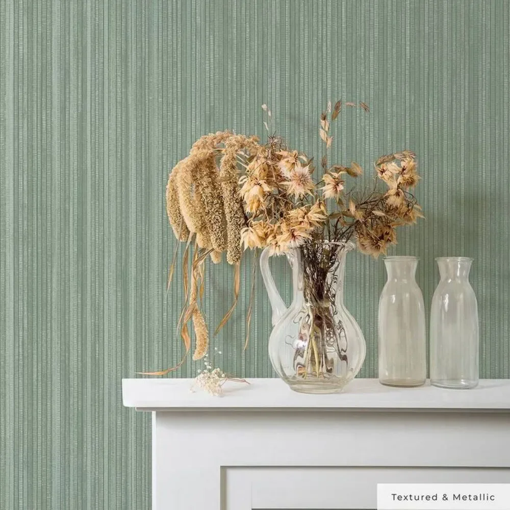 28 sq ft Faux Grasscloth Textured Peel and Stick Wallpaper Metallic Sage